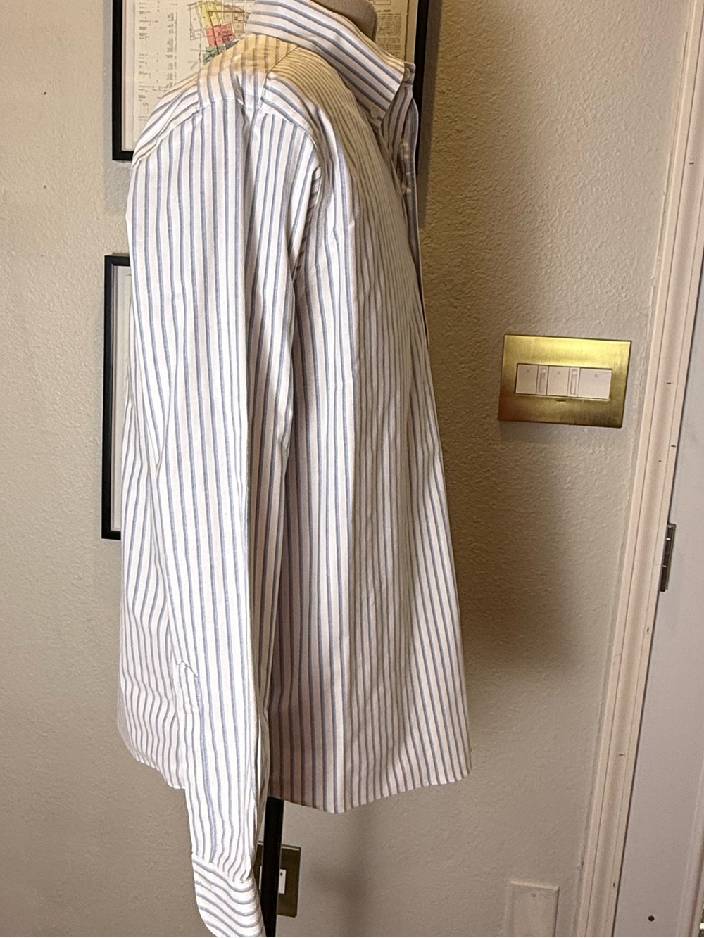 Brooks Brothers Regular Fit L Blue White Stripe Non-Iron Button-Down Shirt - Picture 5 of 9